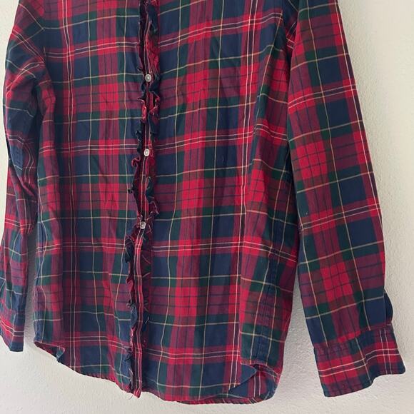 Lauren Ralph Lauren plaid button up ruffle front cotton academia preppy fall M - Picture 8 of 13